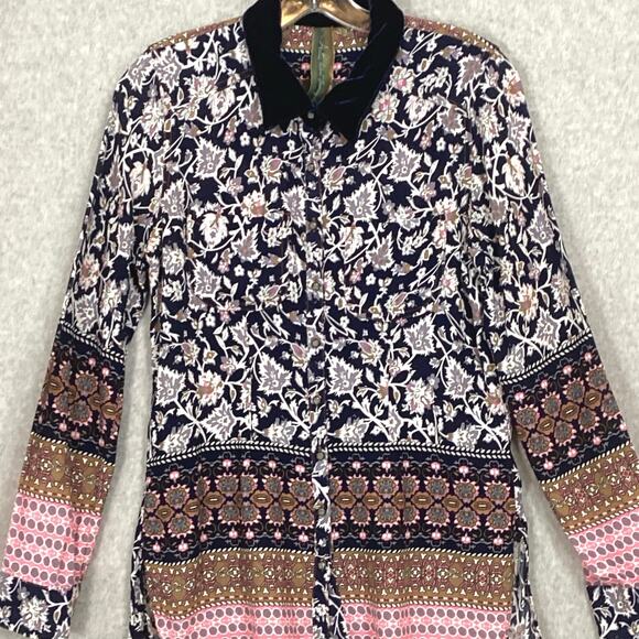 Aratta Silent Journey Tunic Blouse Size S Mixed Print Dark Romantic Gypsy Boho - Picture 1 of 15